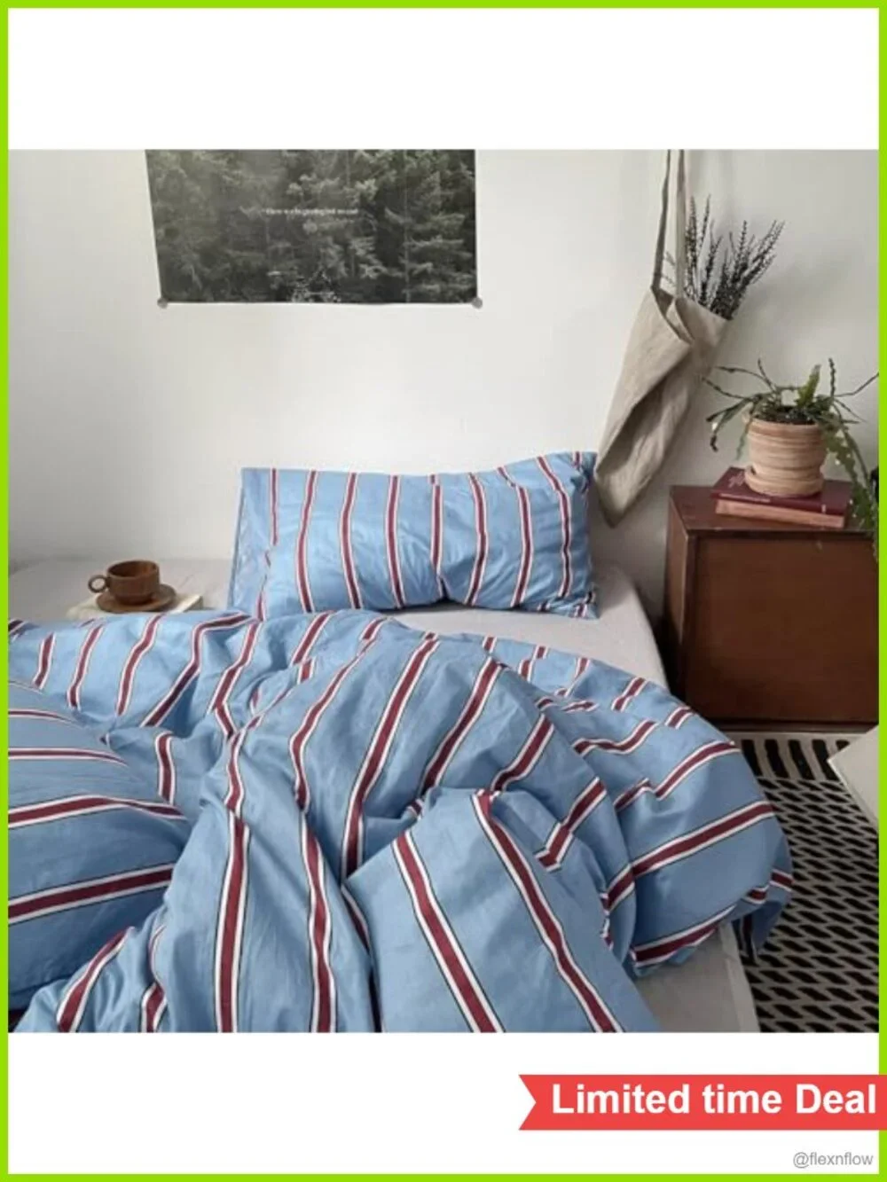 Vintage Striped Cotton Comforter Set Twin XL 3-Piece Retro Geometric